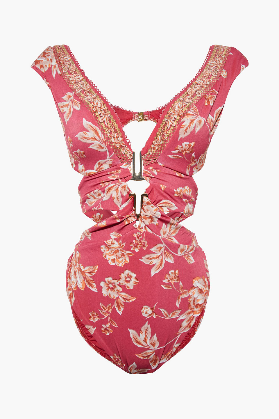 Jets Australia By Jessika Allen Woman Enchantment Cutout Floral-print Swimsuit Papaya Size 14