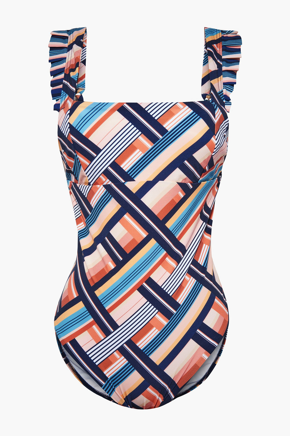 Jets Australia By Jessika Allen Woman Perspective Ruffled Printed Swimsuit Blush Size 10