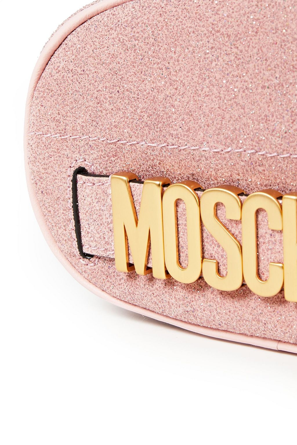 MOSCHINO Logo-embellished glittered suede belt bag