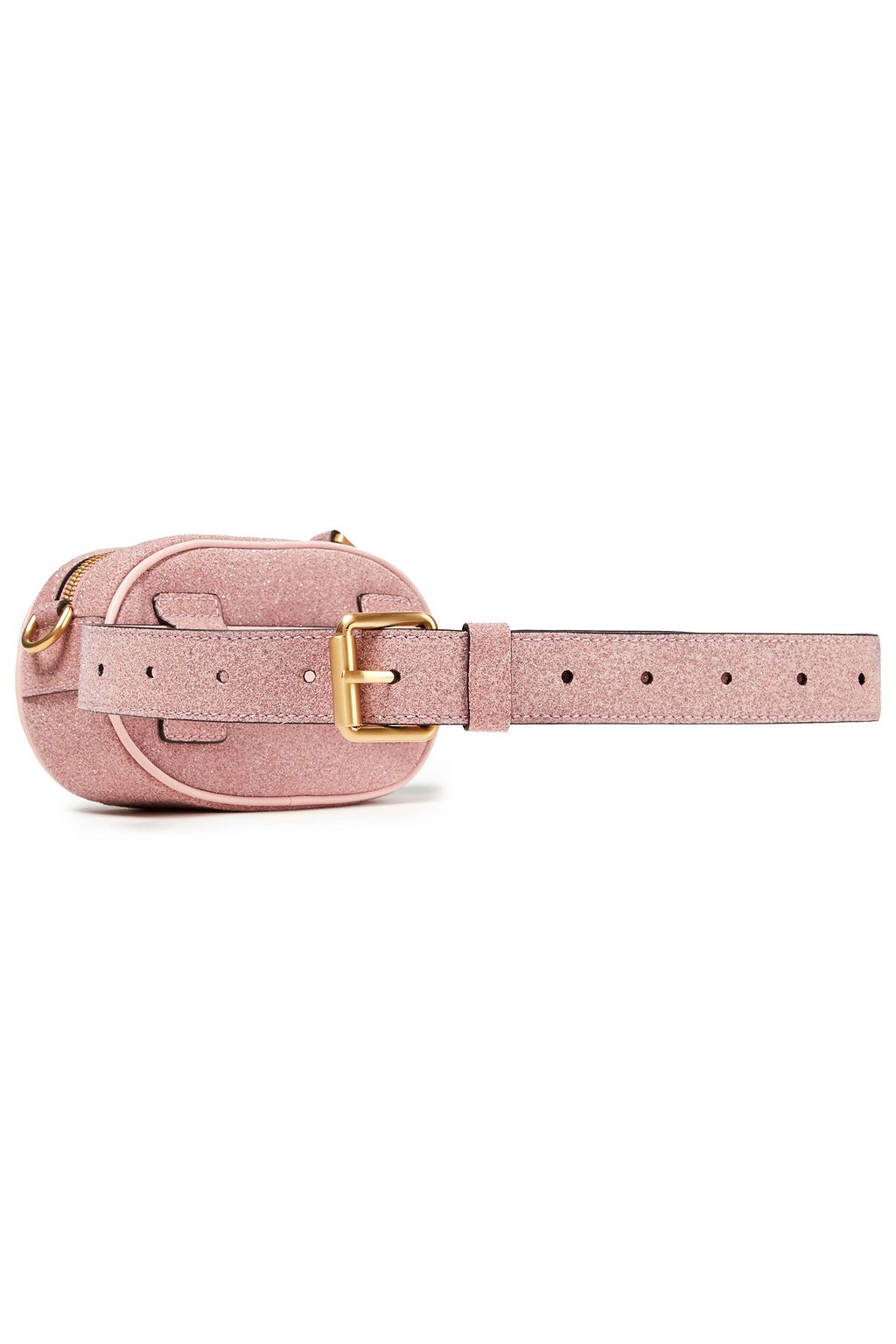 MOSCHINO Logo-embellished glittered suede belt bag