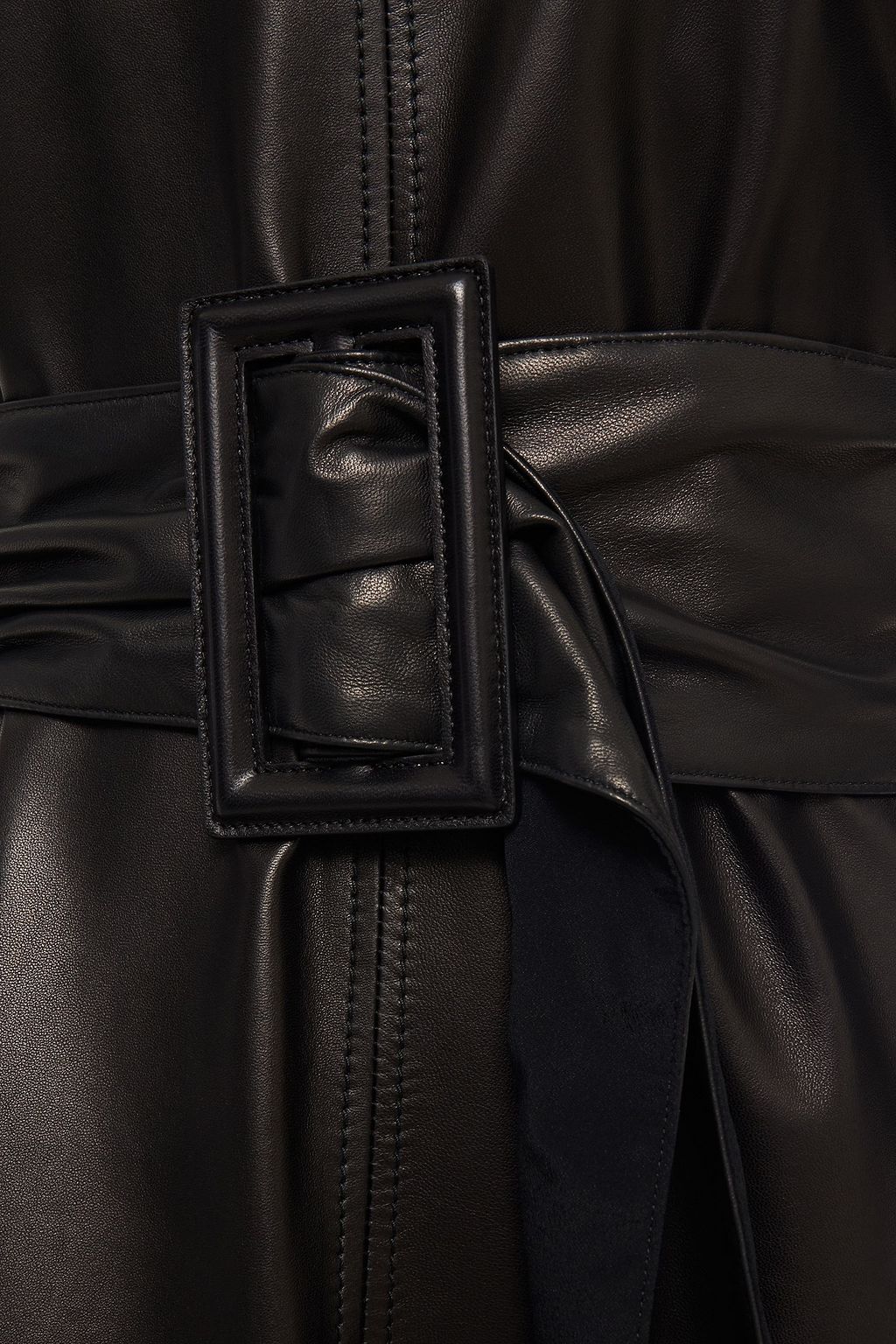 BRUNELLO CUCINELLI Belted jersey-paneled leather midi dress