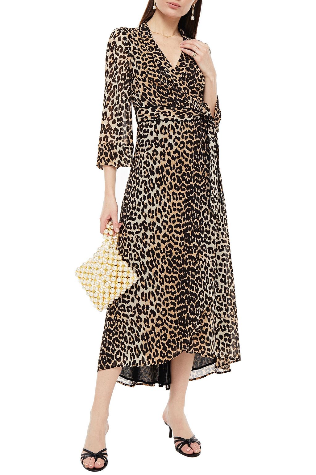 GANNI The Ellie leopard-print crepe midi wrap dress