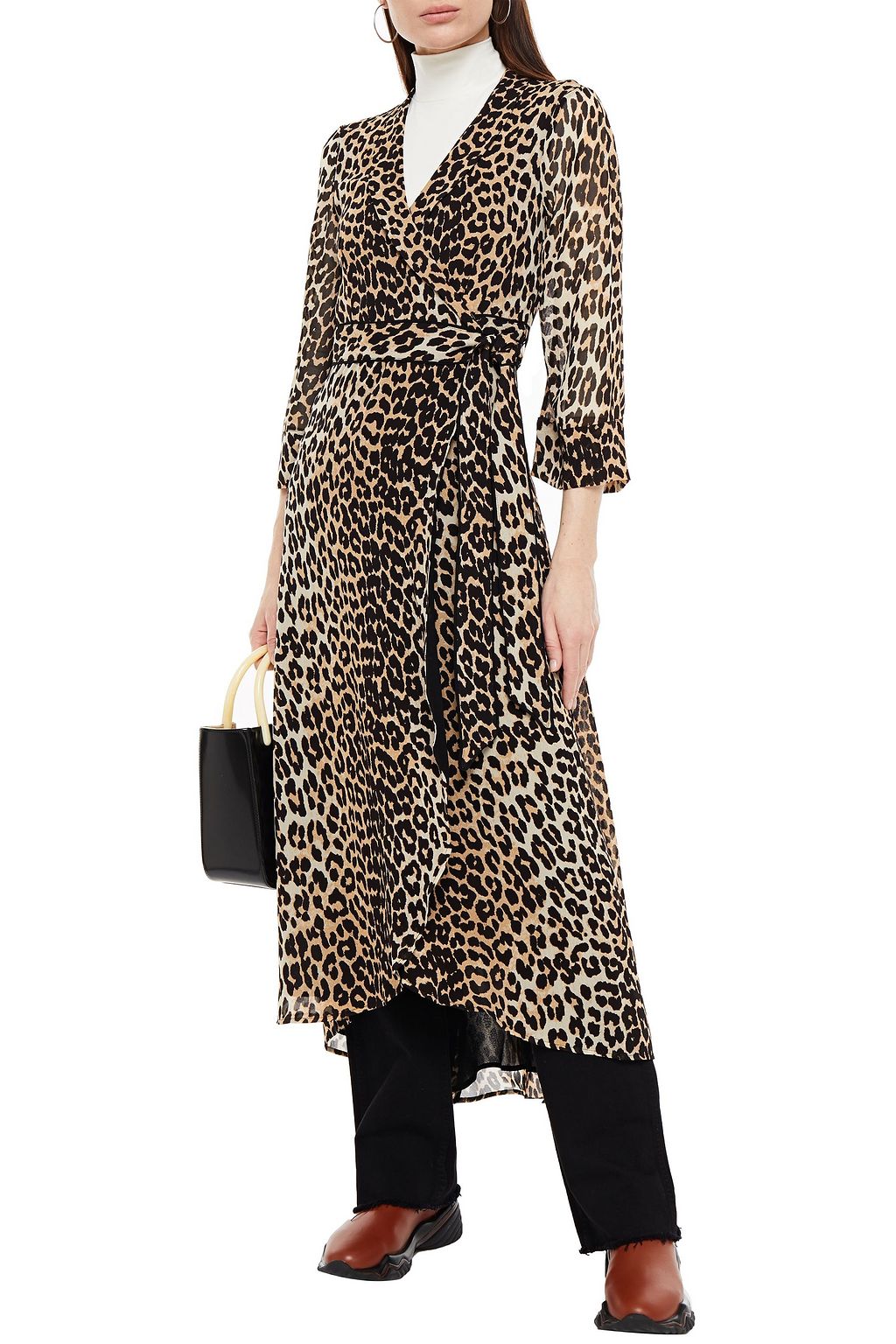 GANNI The Ellie leopard-print crepe midi wrap dress