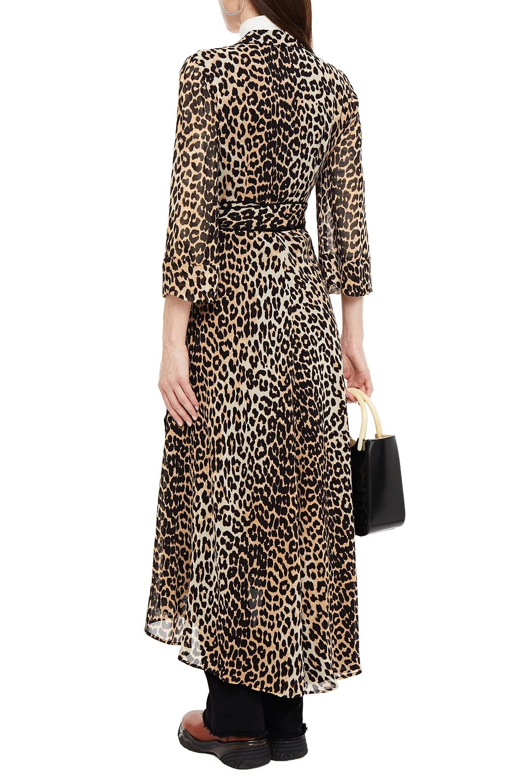 GANNI The Ellie leopard-print crepe midi wrap dress