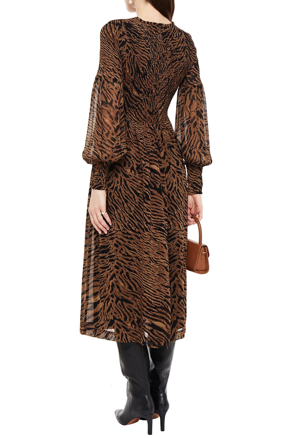 GANNI The Jenny shirred tiger-print chiffon midi dress