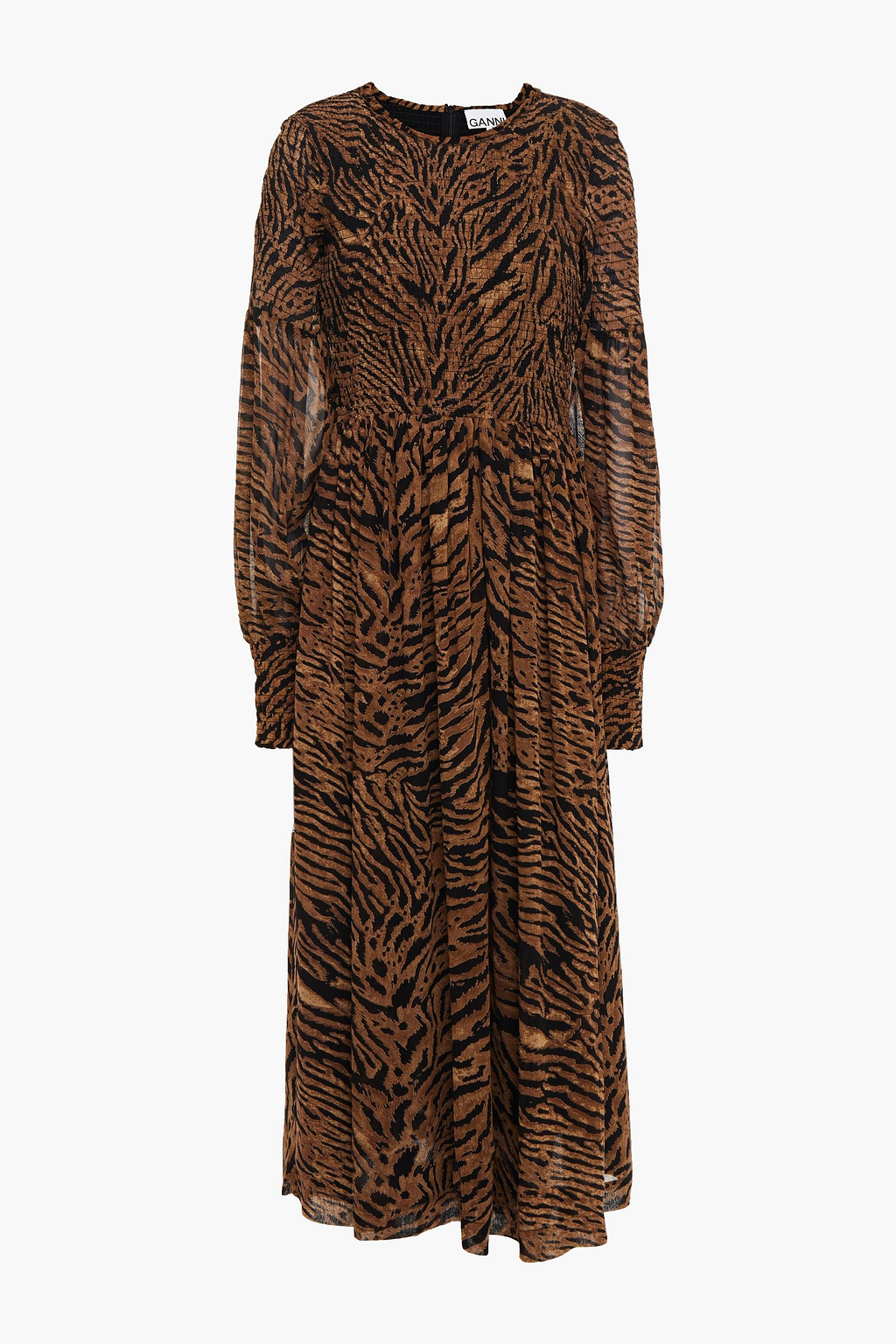 GANNI The Vikki shirred printed chiffon midi dress