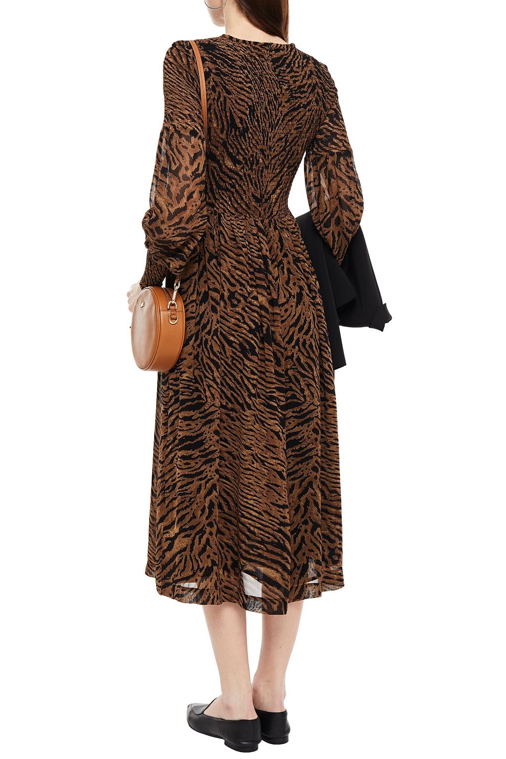 GANNI The Jenny shirred tiger-print chiffon midi dress