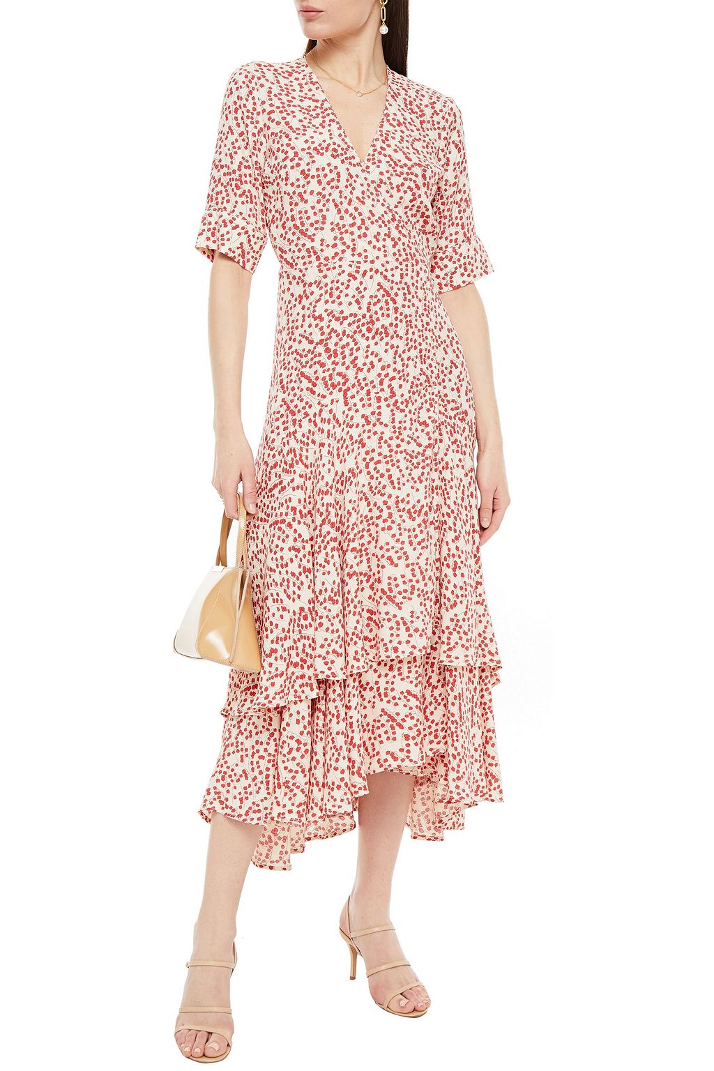 GANNI The Dexter ruffled floral-print crepe midi wrap dress
