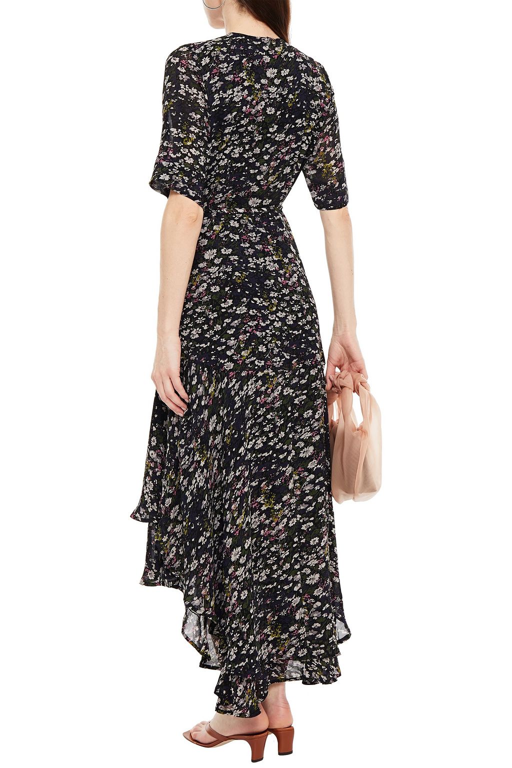 GANNI The Pav asymmetric floral-print chiffon midi wrap dress