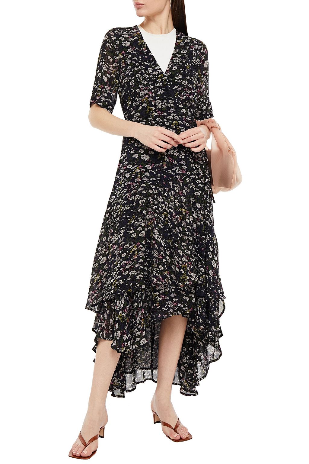 GANNI The Pav asymmetric floral-print chiffon midi wrap dress