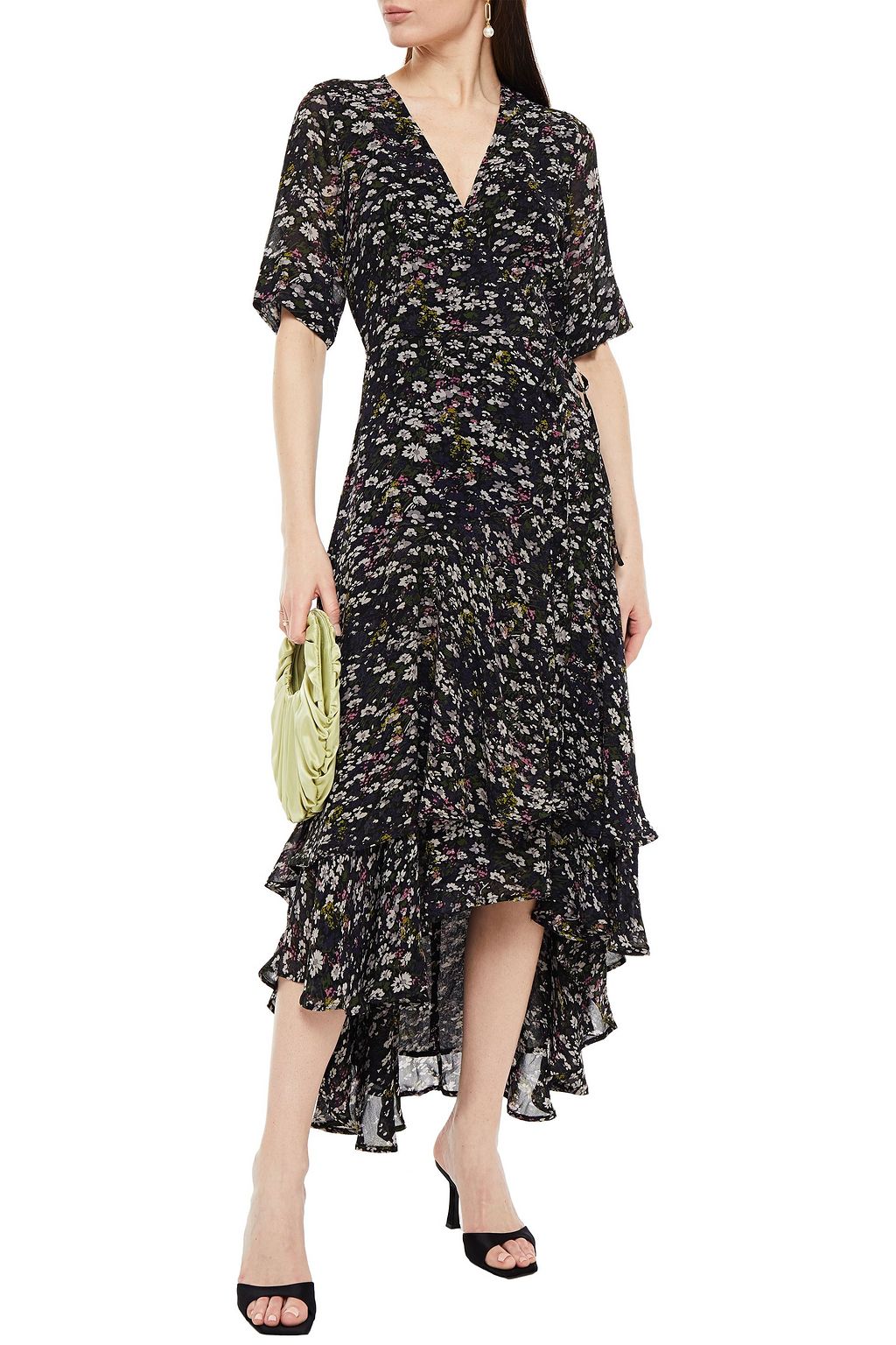 GANNI The Pav asymmetric floral-print chiffon midi wrap dress
