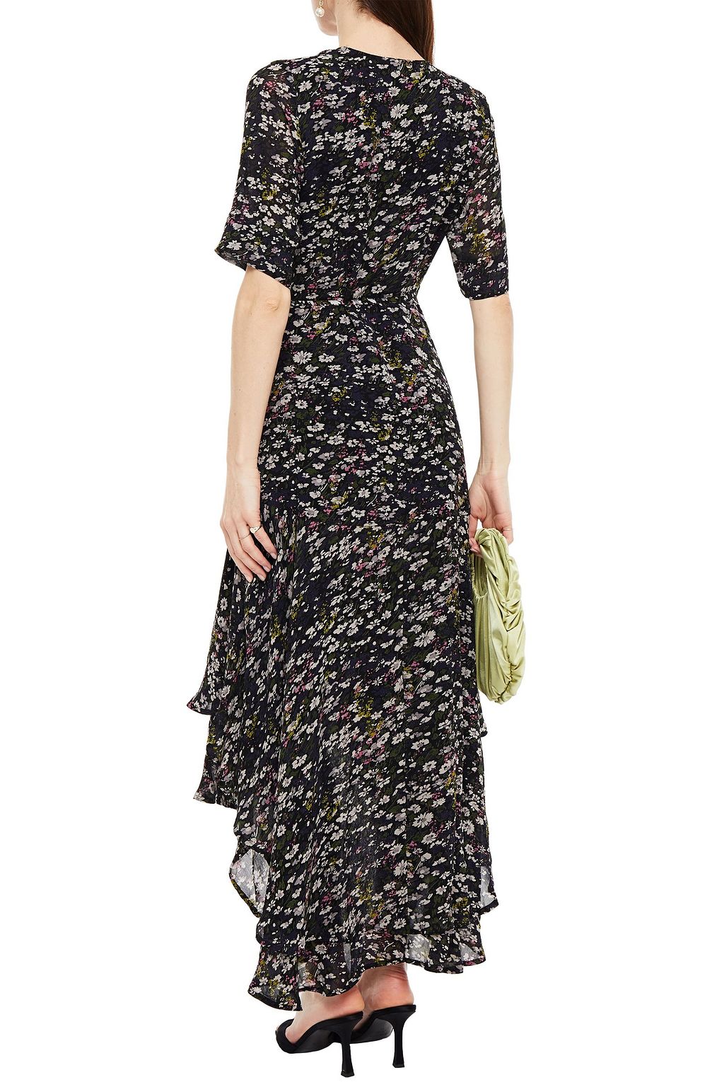 GANNI The Pav asymmetric floral-print chiffon midi wrap dress