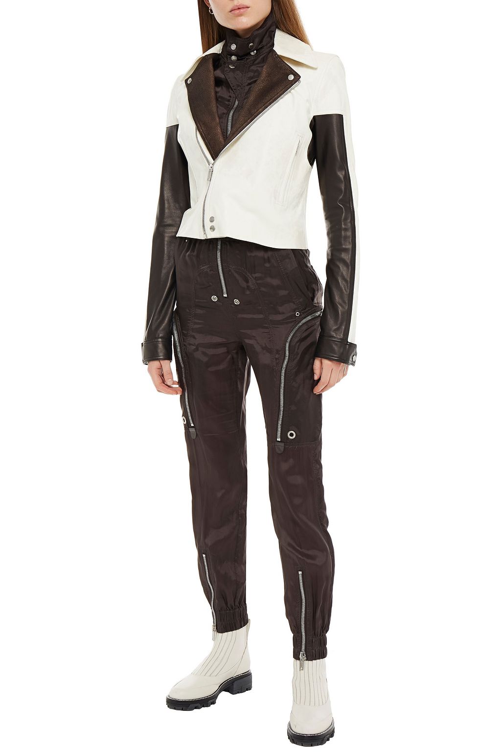 RICK OWENS Two-tone suede and leather biker jacket