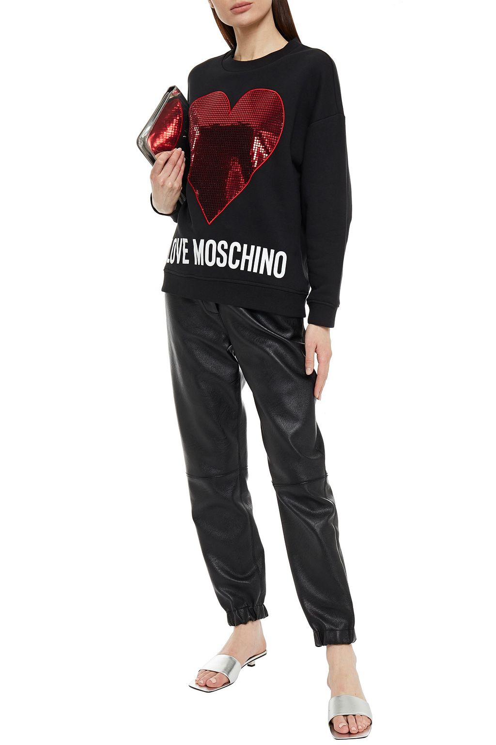 LOVE MOSCHINO Embellished printed French cotton-terry sweatshirt