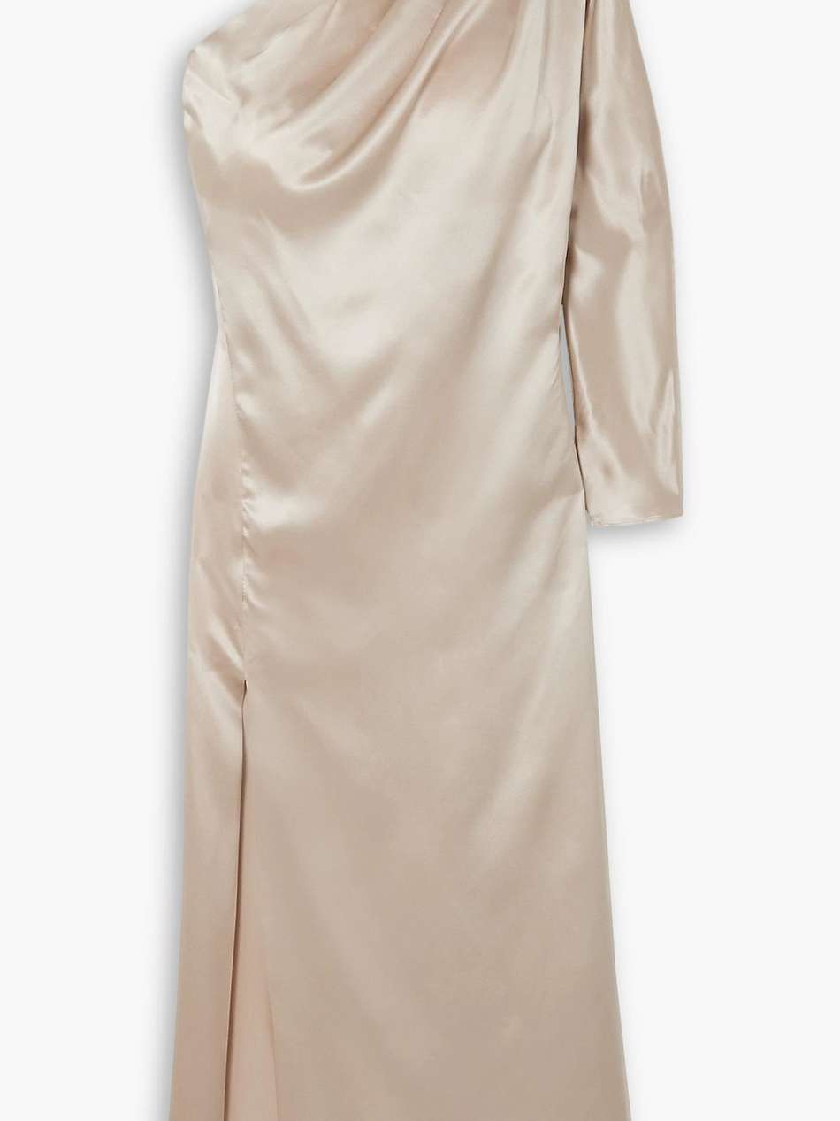 modena one-shoulder cutout silk-satin midi dress