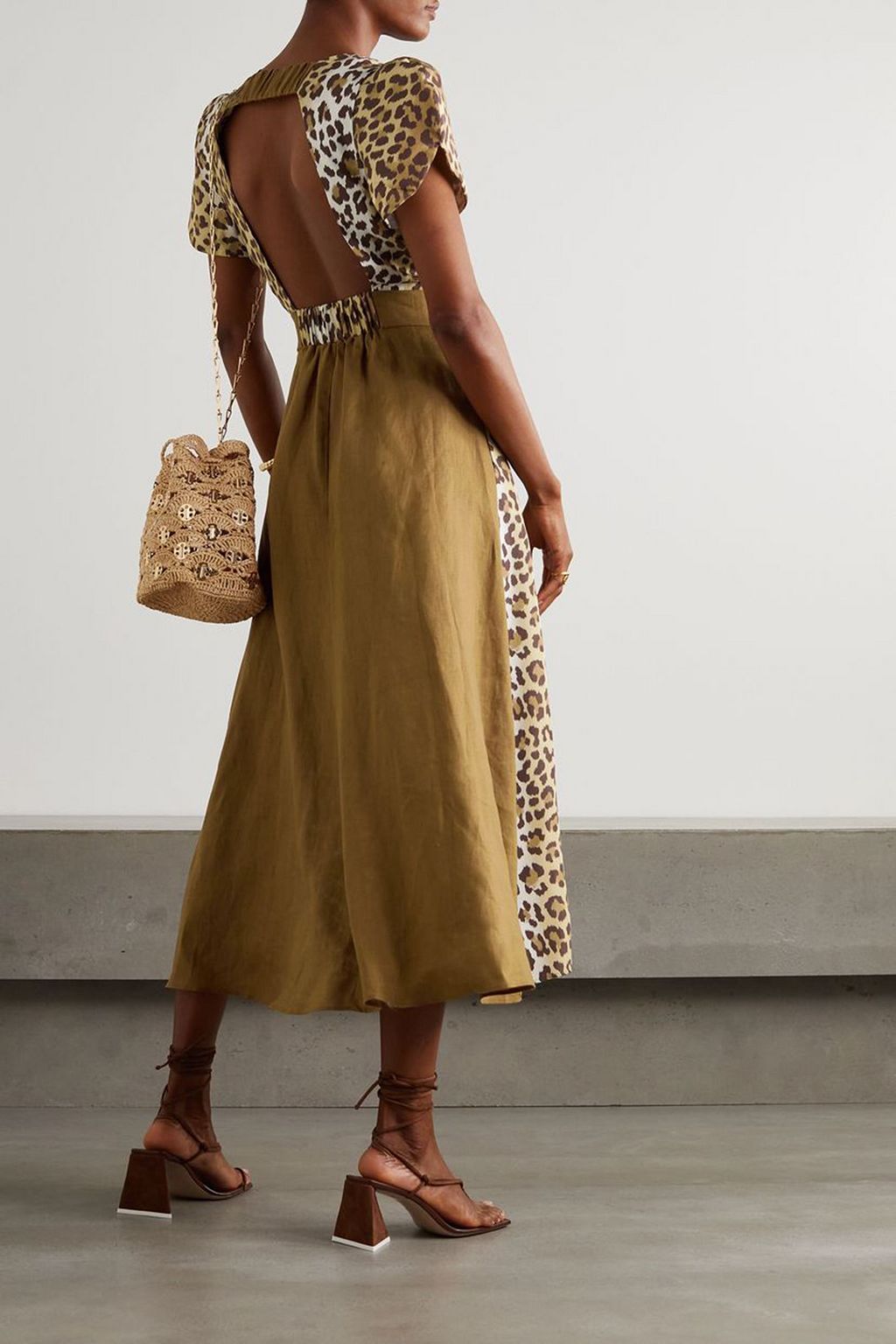 ARTCLUB Giro Giro Tondominnie linen and leopard-print silk-canvas wrap dress