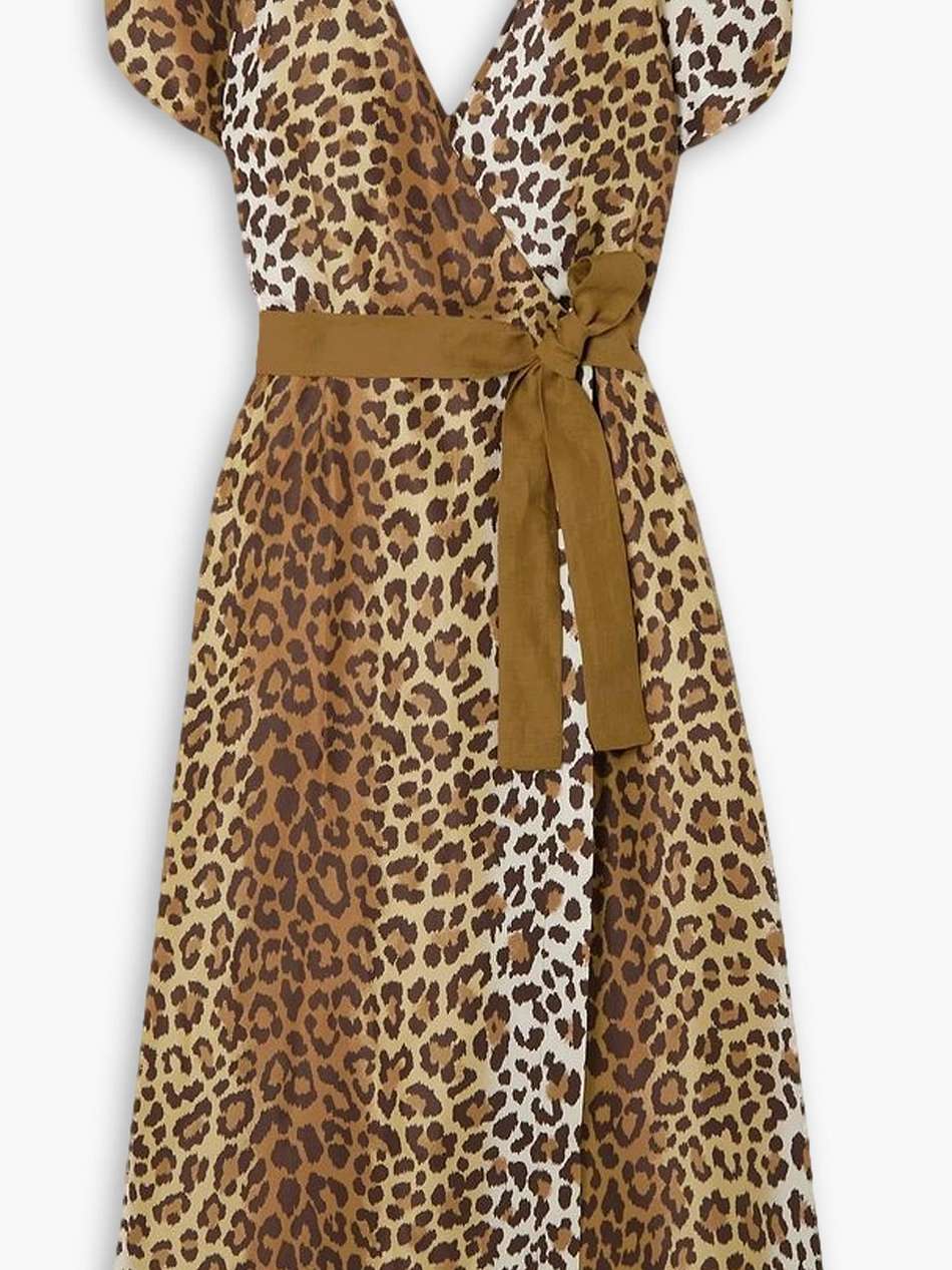 giro giro tondominnie linen and leopard-print silk-canvas wrap dress