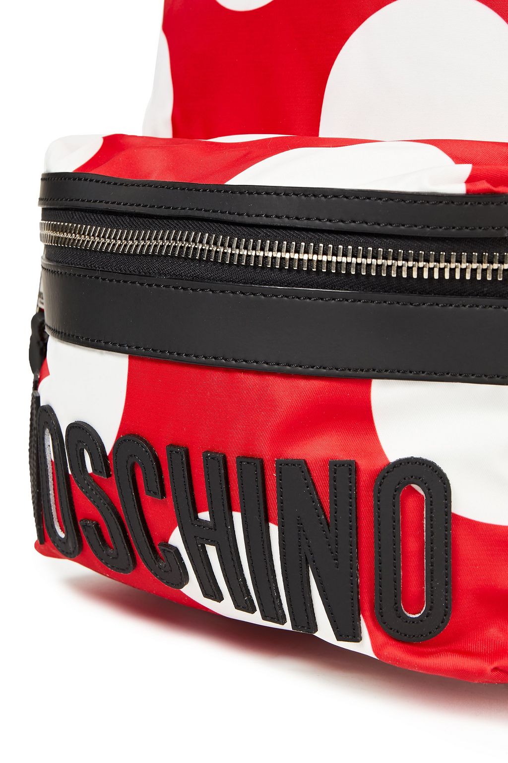 MOSCHINO Leather-trimmed polka-dot shell backpack