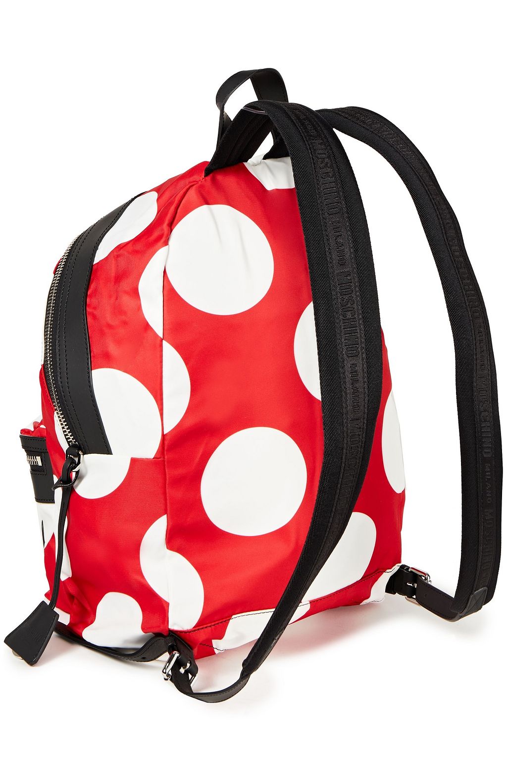 MOSCHINO Leather-trimmed polka-dot shell backpack