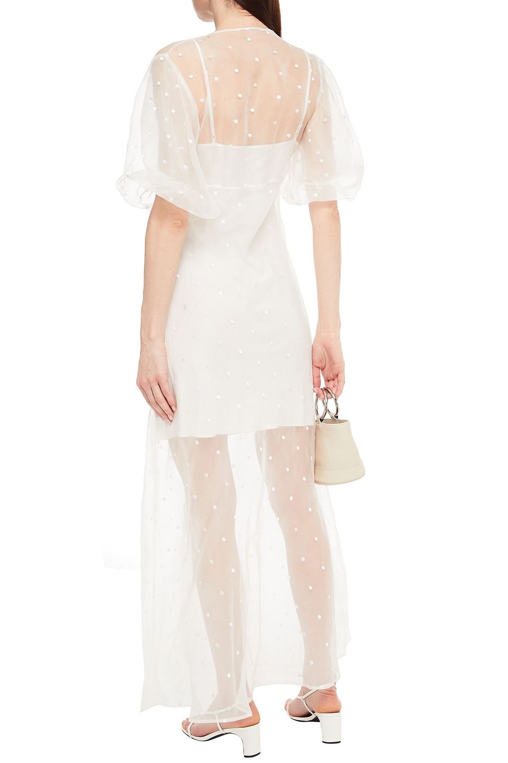 OLIVIA VON HALLE Delphine gathered Swiss-dot silk-organza maxi dress