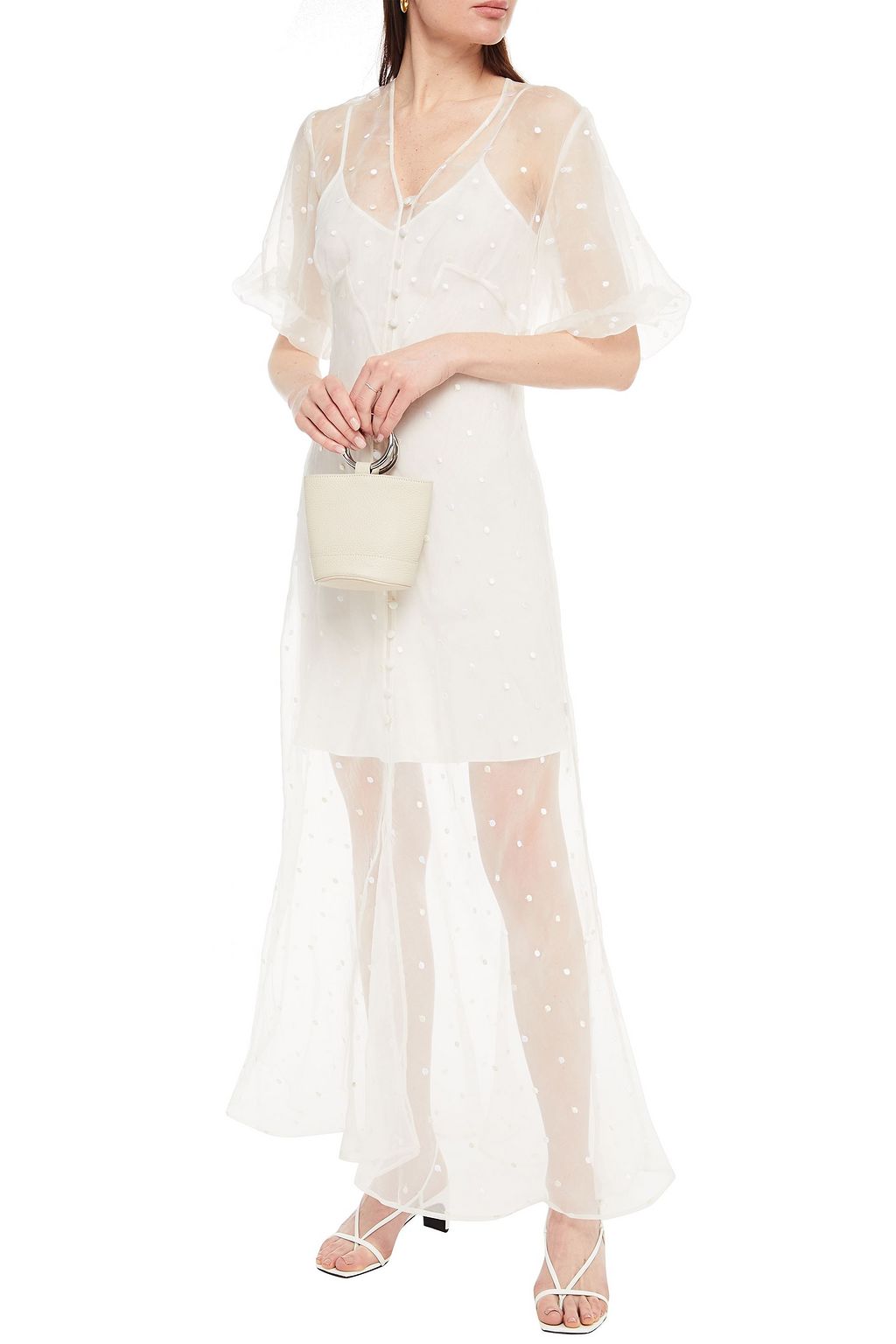 OLIVIA VON HALLE Delphine gathered Swiss-dot silk-organza maxi dress