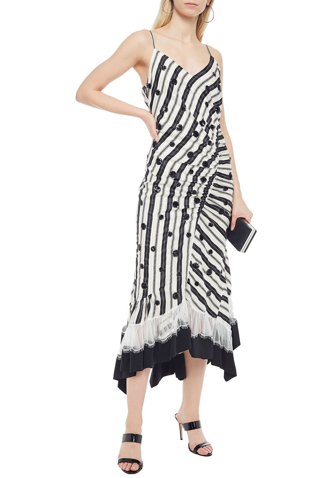 TORY BURCH Ruched embellished silk-blend satin-jacquard midi dress