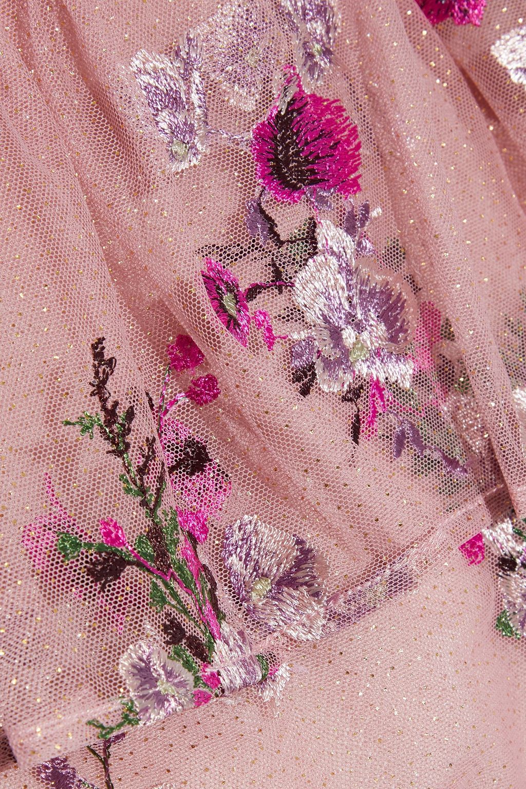 MARCHESA NOTTE Cape-effect embroidered glittered tulle midi dress