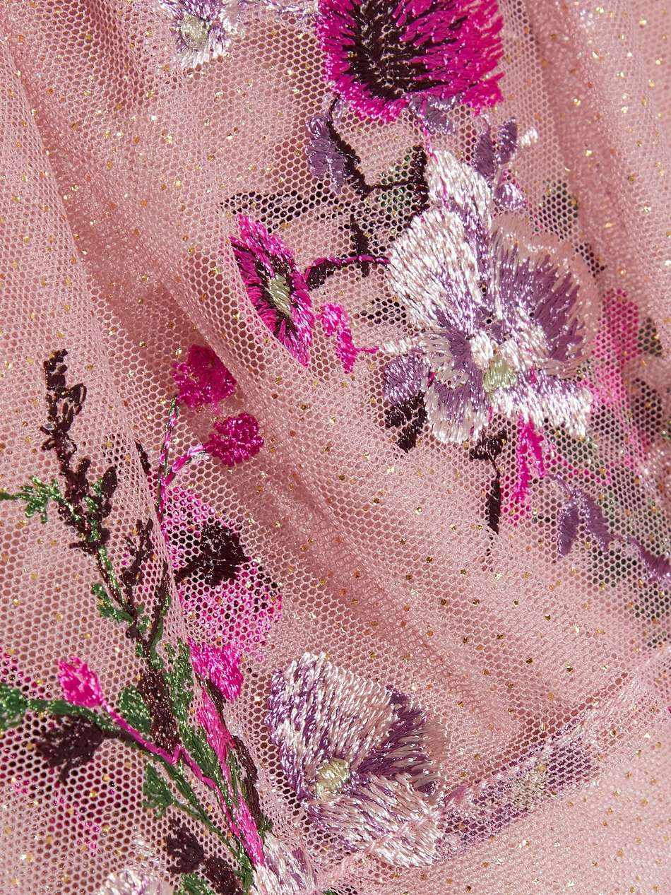 cape-effect embroidered glittered tulle midi dress