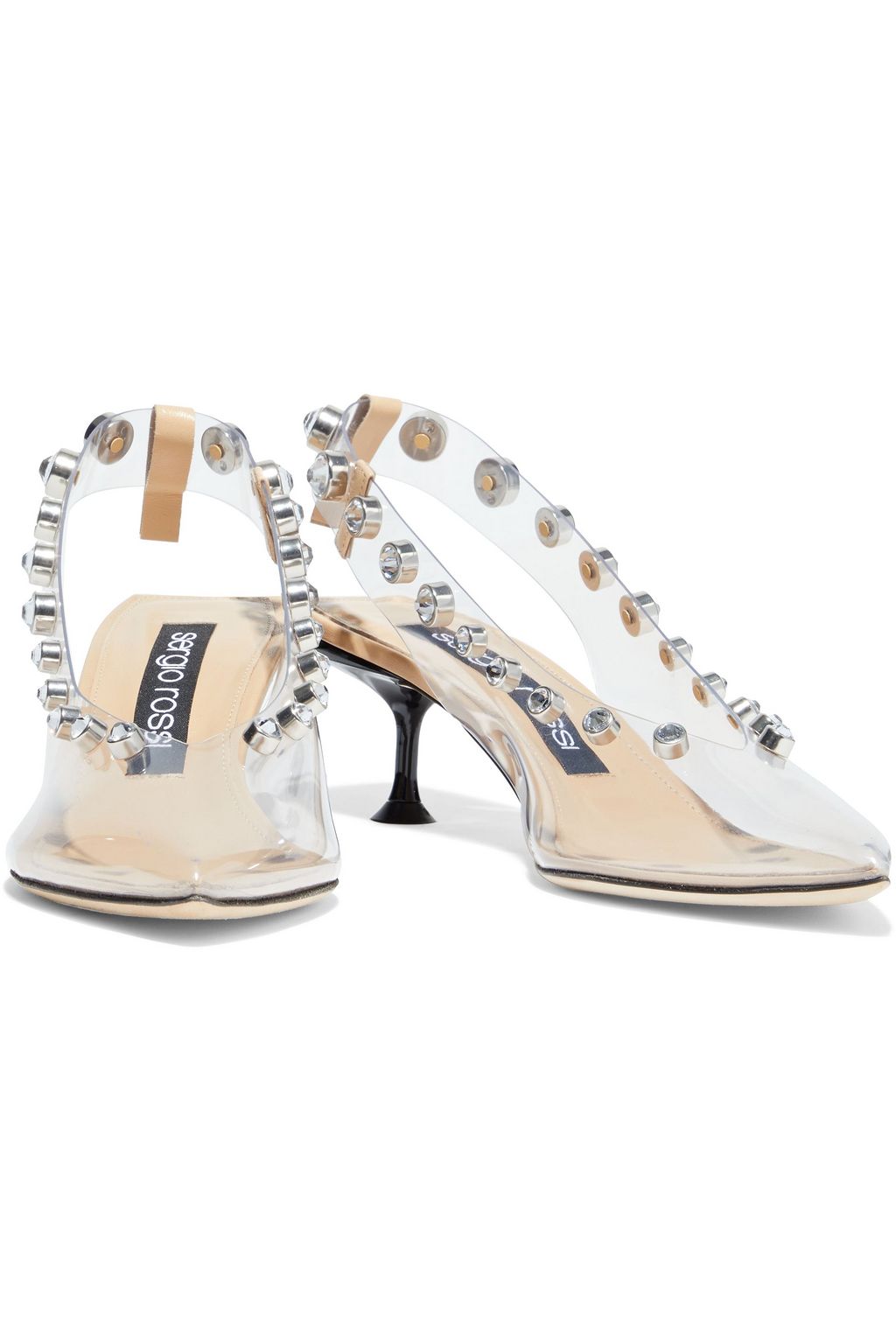 SERGIO ROSSI Crystal-embellished PVC slingback pumps