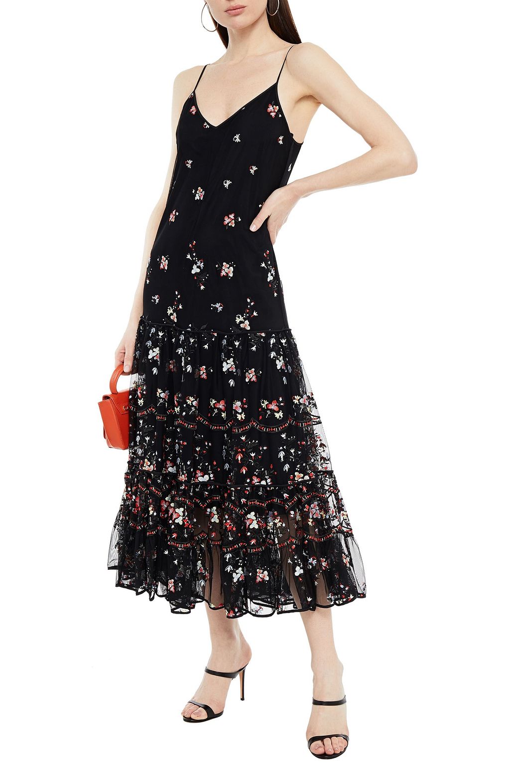embroidered tulle midi dress