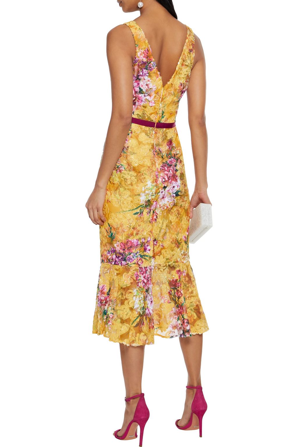 marchesa notte floral appliqué midi gown