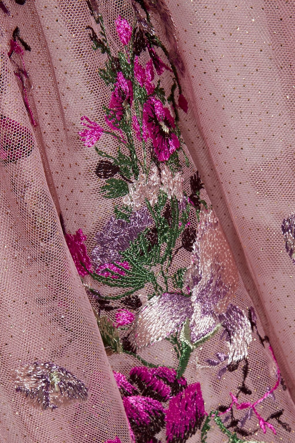 MARCHESA NOTTE Embroidered glittered tulle gown