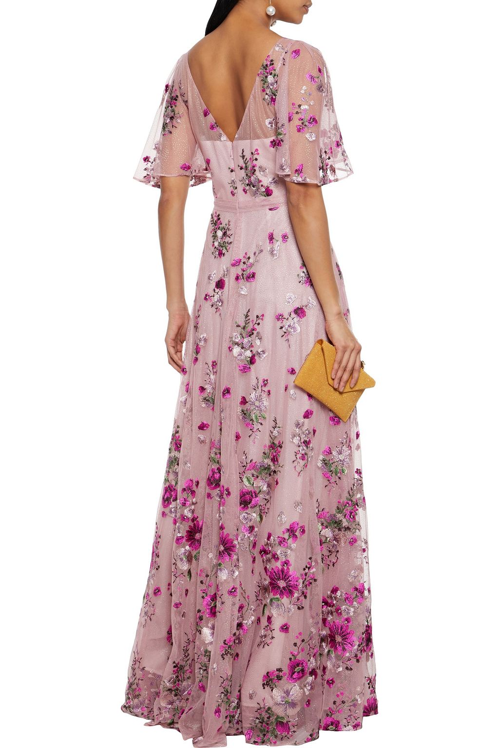 MARCHESA NOTTE Embroidered glittered tulle gown