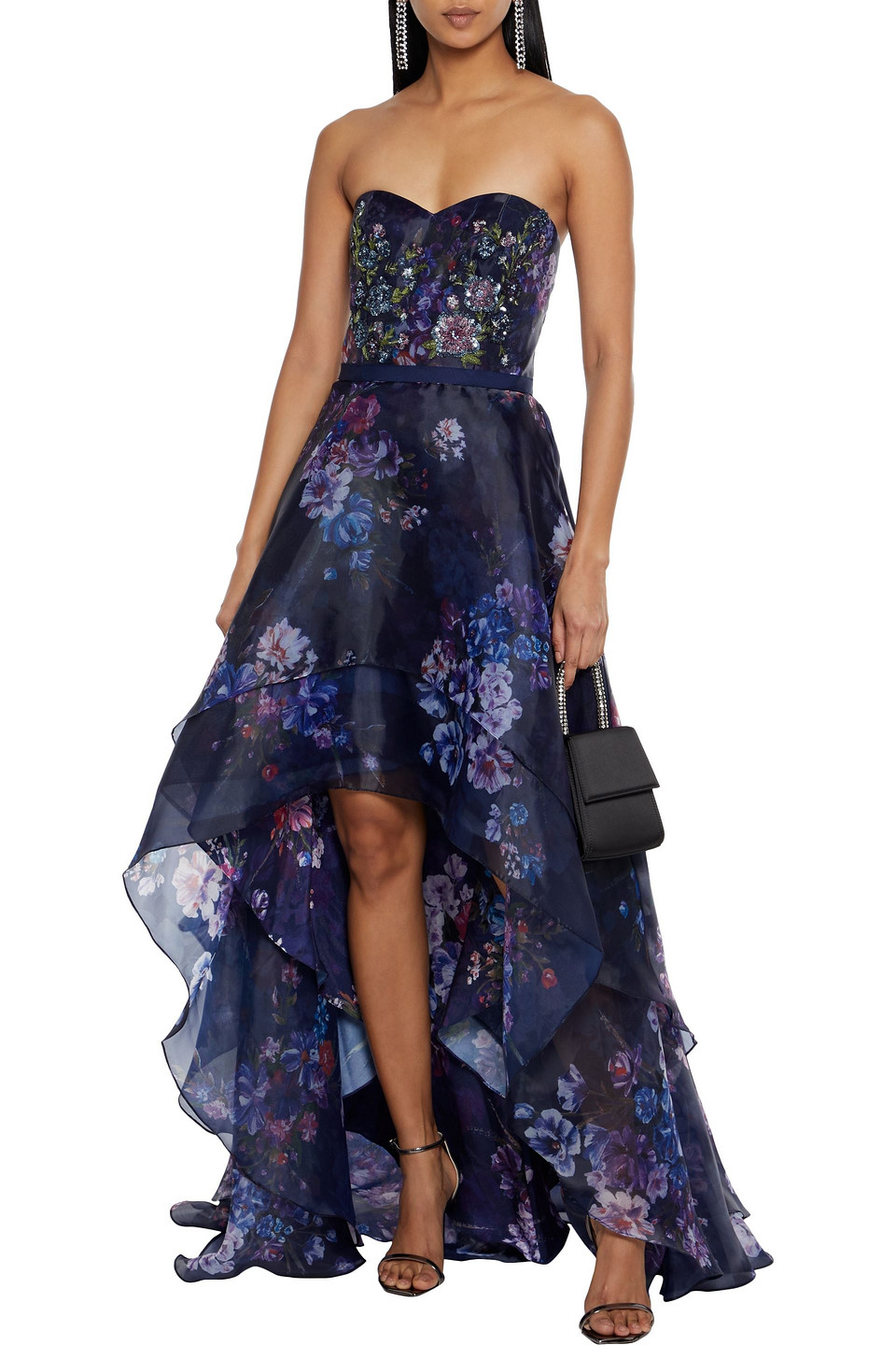green emerald velvet dress Illusion Murals Sleeveless Embroidered Tulle Midi Dress