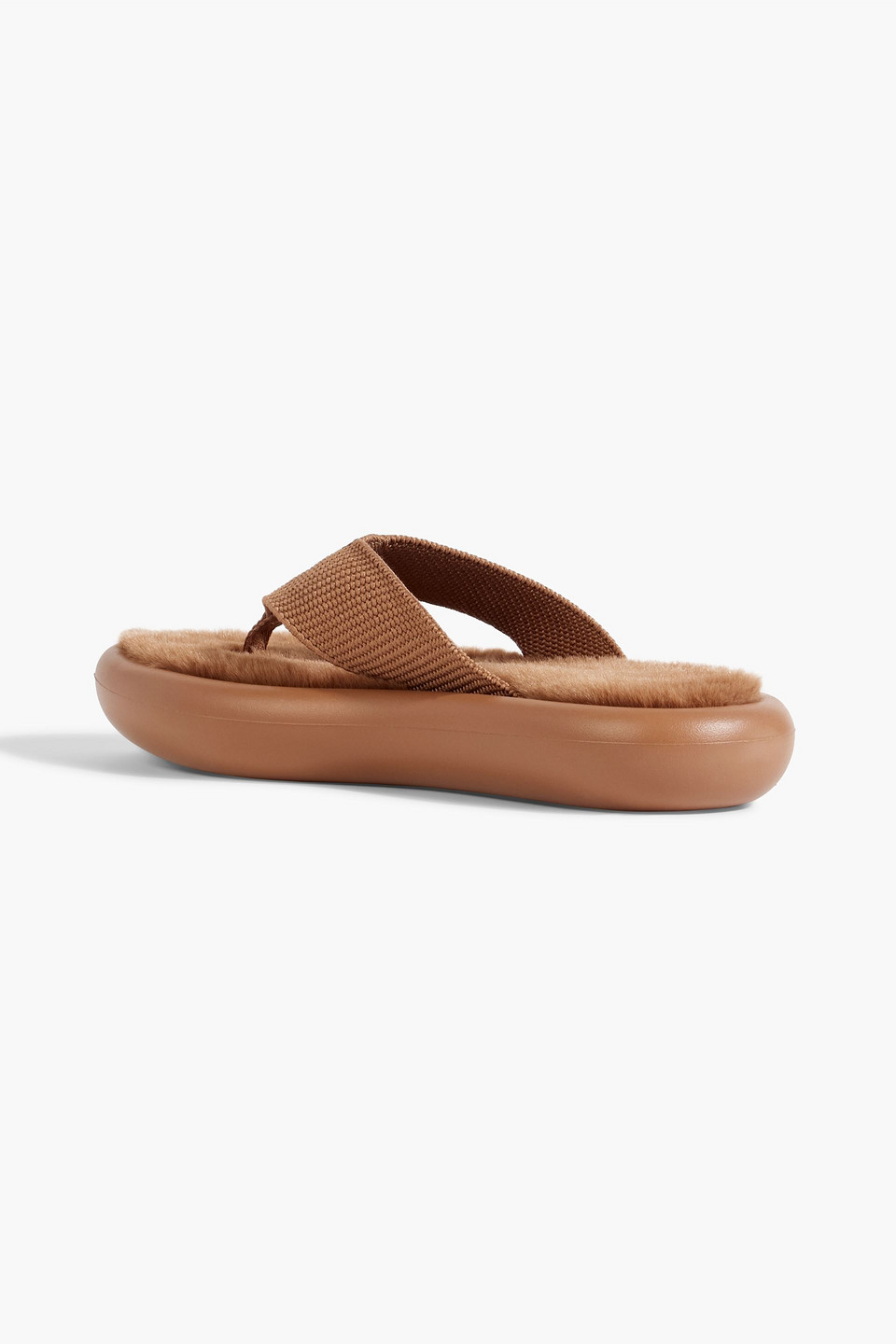 Stella Mccartney Air Slide Faux Fur-lined Canvas Flip Flops In Camel