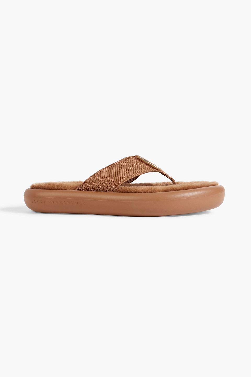 Stella Mccartney Air Slide Faux Fur-lined Canvas Flip Flops In Camel