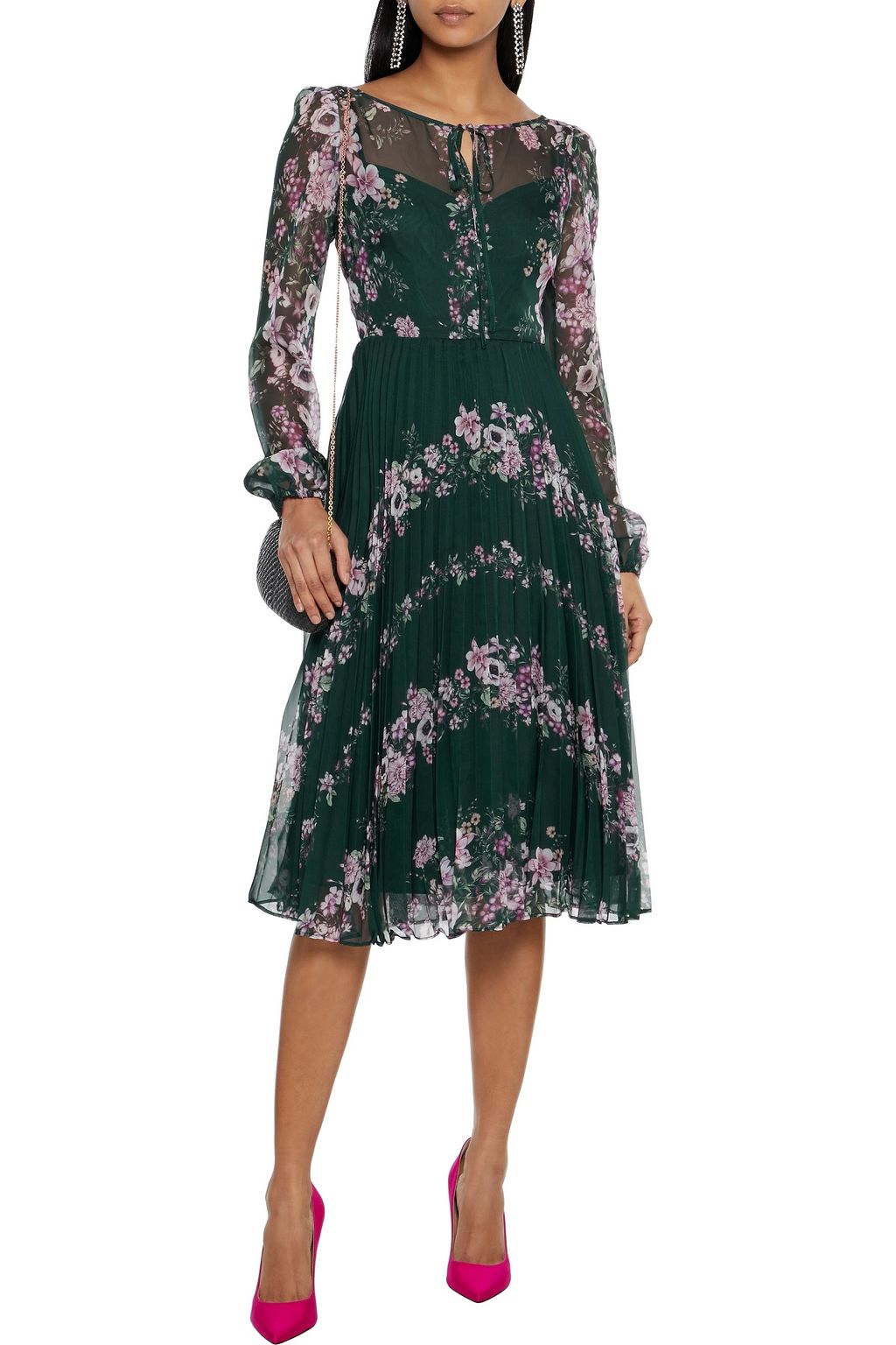 marchesa notte printed chiffon gown