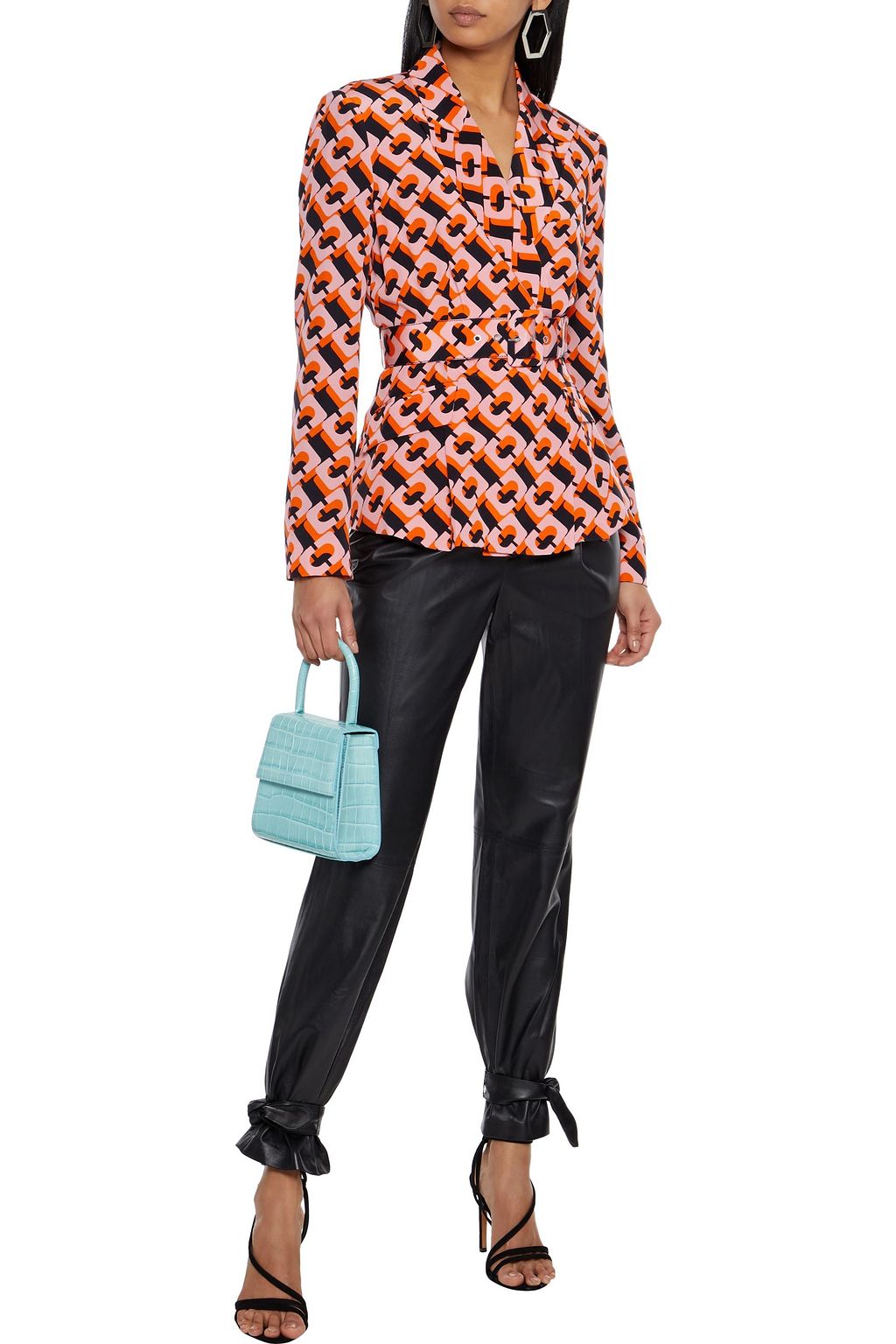DIANE VON FURSTENBERG Halima belted printed silk crepe de chine blazer
