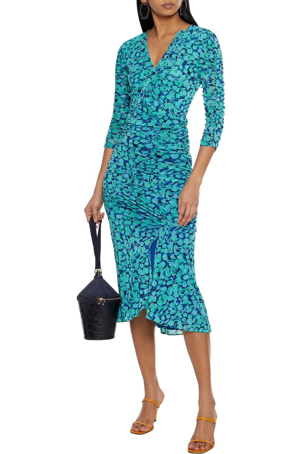 DIANE VON FURSTENBERG Briella bedrucktes Midikleid aus Stretch-Mesh mit Raffungen