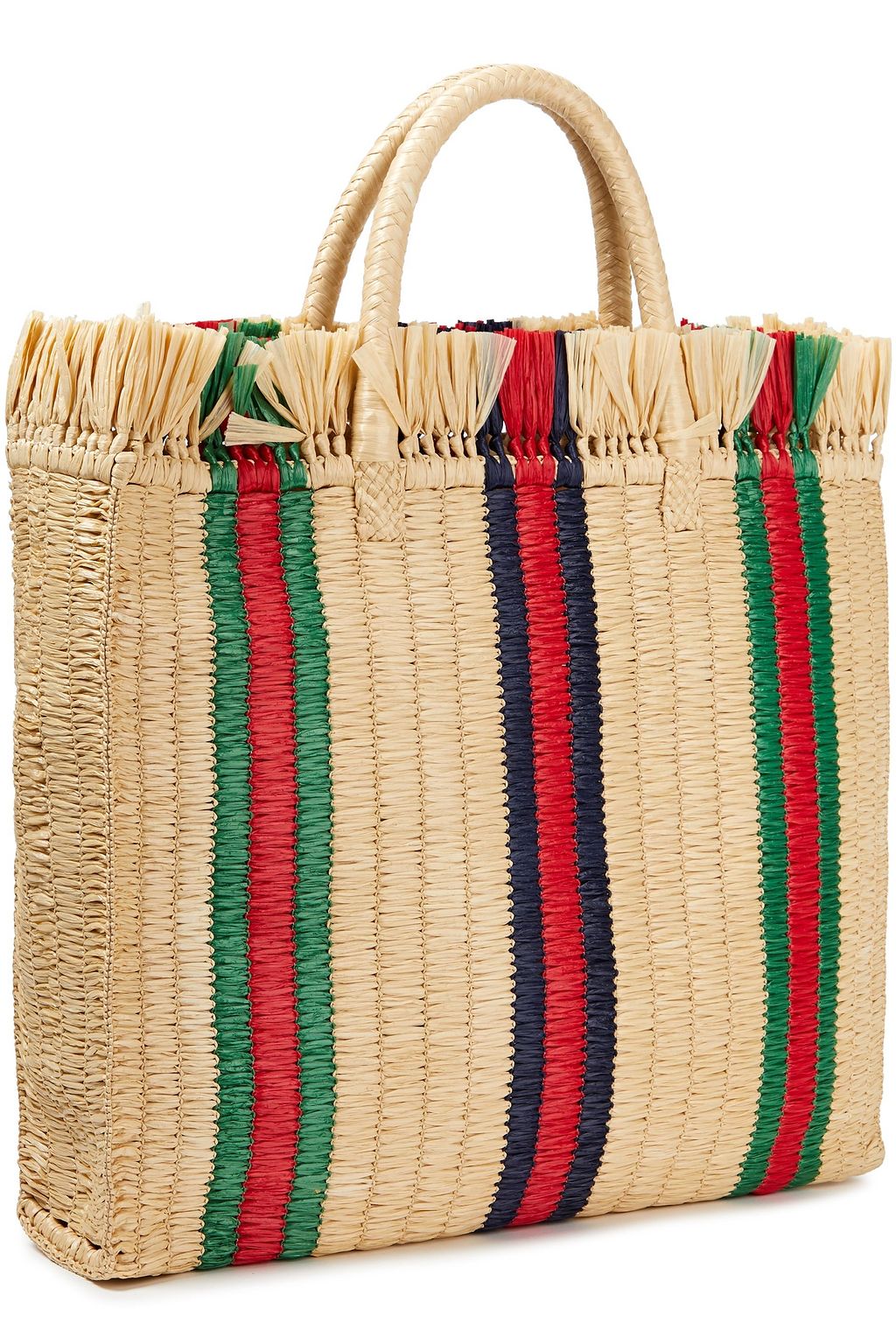 GUCCI Frayed striped raffia tote