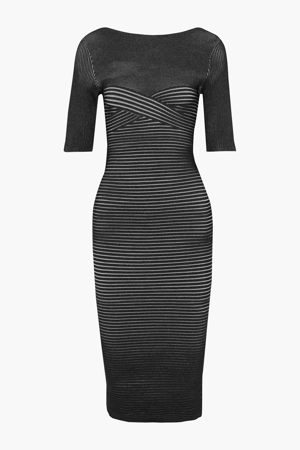 Hervé Léger - Metallic Ribbed Bandage Dress Black - Xxs
