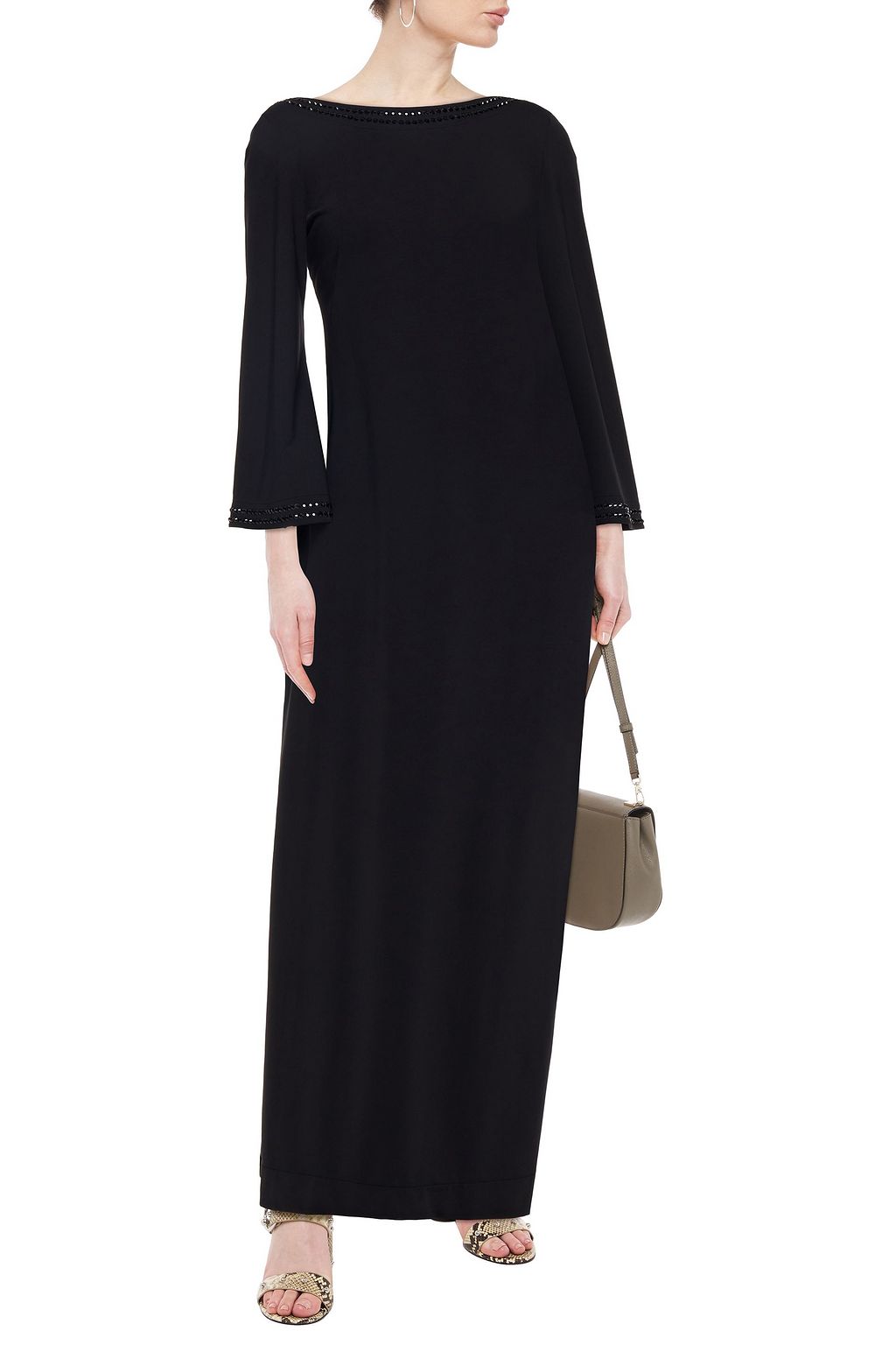 FISICO Crystal-embellished satin-jersey maxi dress