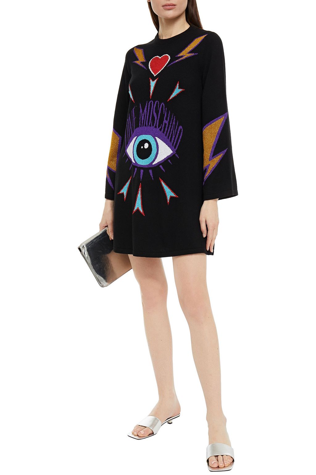 LOVE MOSCHINO Metallic intarsia-knit mini dress