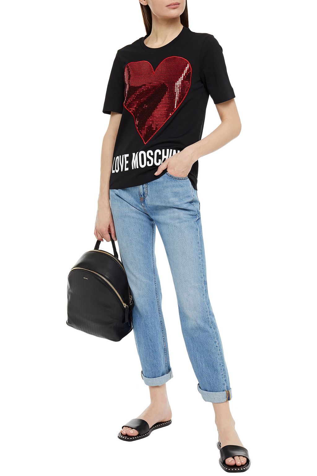 LOVE MOSCHINO Appliquéd printed cotton-jersey T-shirt