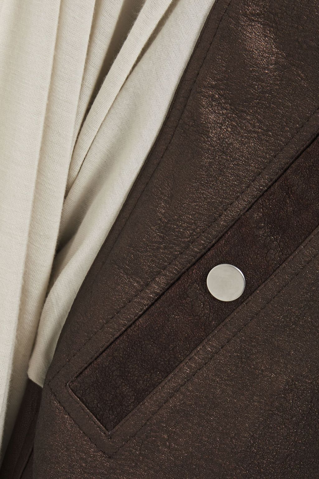 RICK OWENS Jersey-paneled metallic brushed-leather jacket