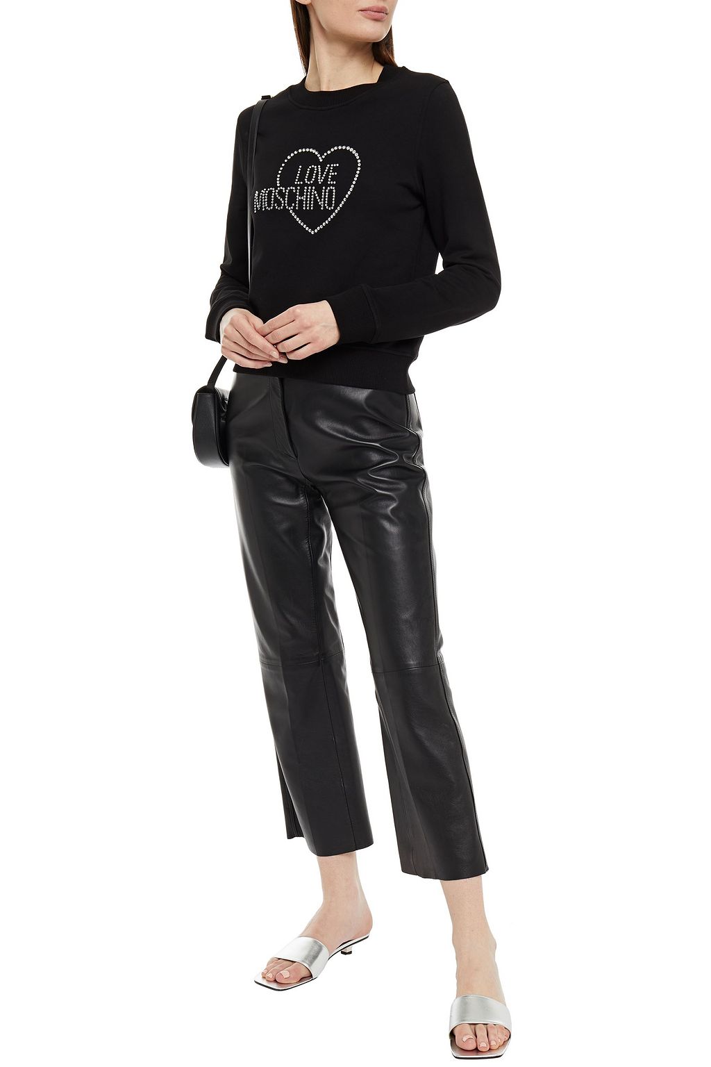 LOVE MOSCHINO Crystal-embellished cotton-blend fleece sweatshirt