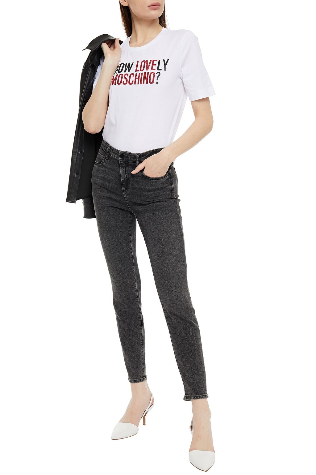 LOVE MOSCHINO Glittered printed cotton-jersey T-shirt