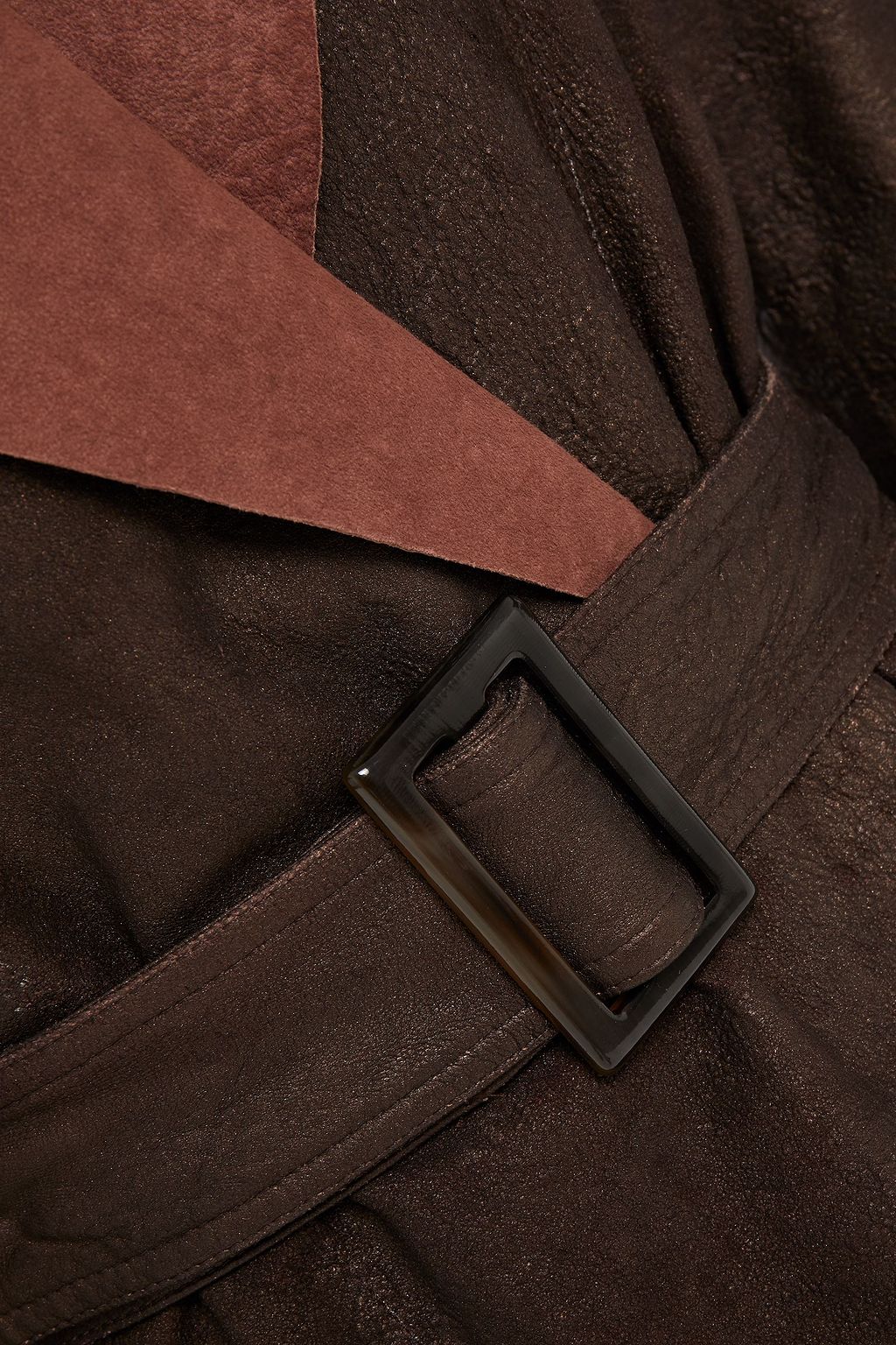 RICK OWENS Belted metallic leather coat