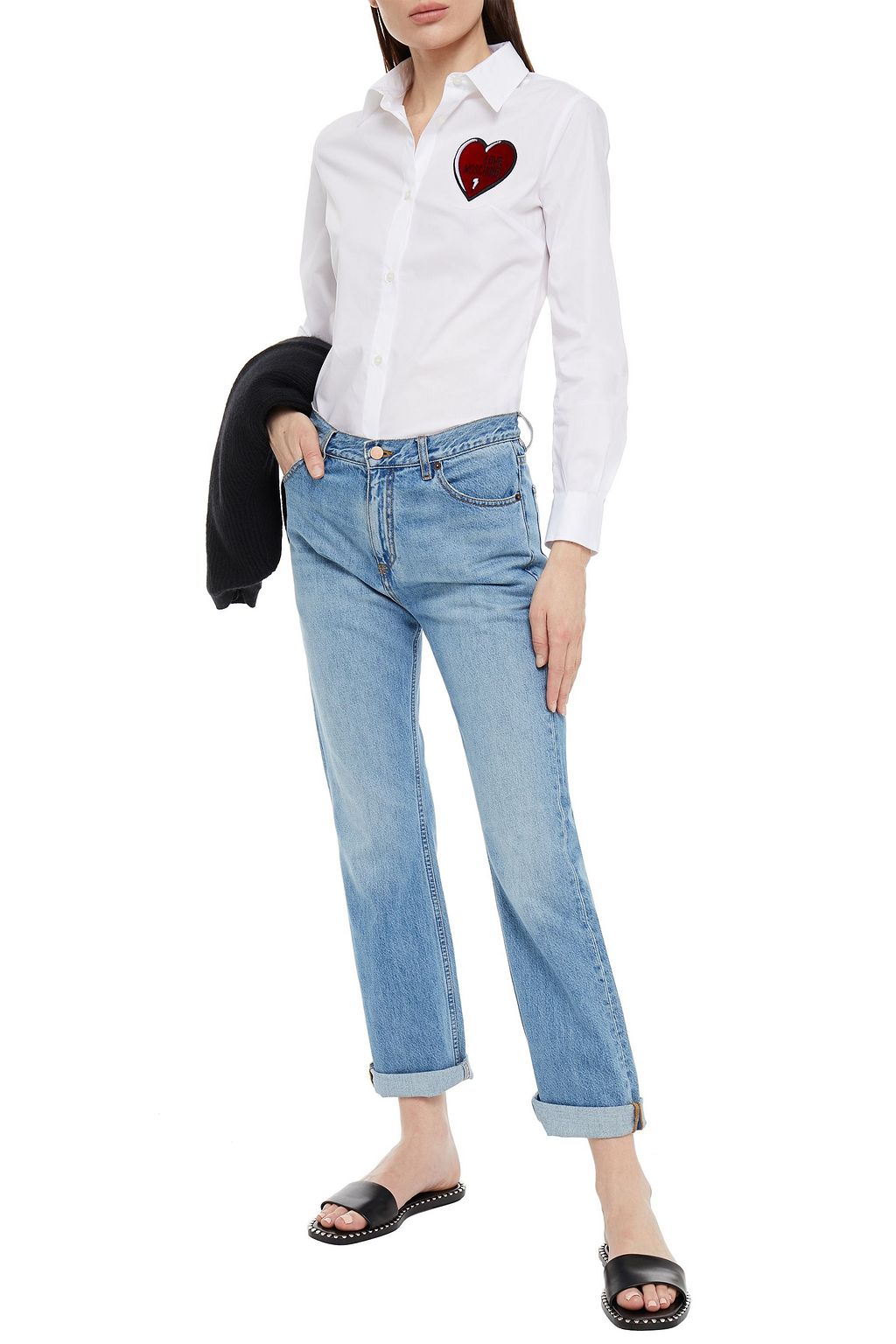 LOVE MOSCHINO Appliquéd stretch-cotton poplin shirt