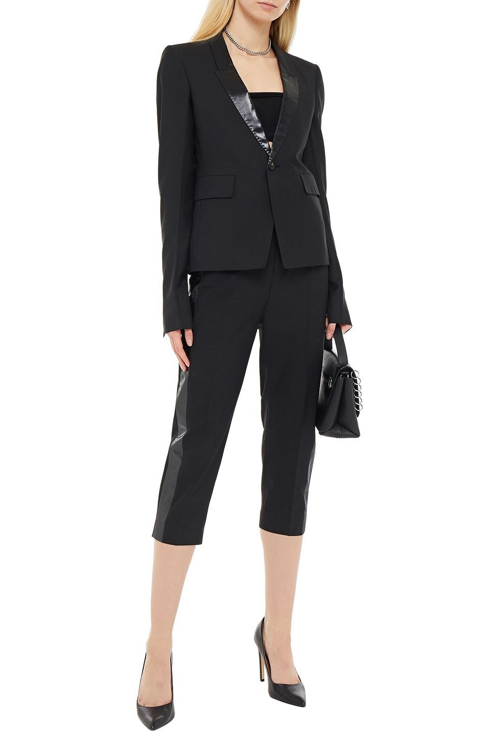 RICK OWENS LAMÉ-TRIMMED WOVEN BLAZER,3074457345625379812